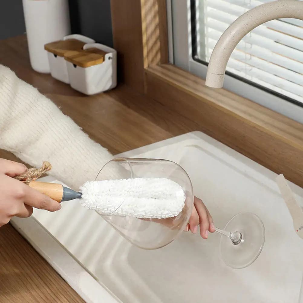 Set di 3 spazzole professionali per la pulizia di decanter con manico pieghevole per bicchieri da vino, calici, bottiglie, barattoli, articoli in vetro, tazze e utensili da cucina