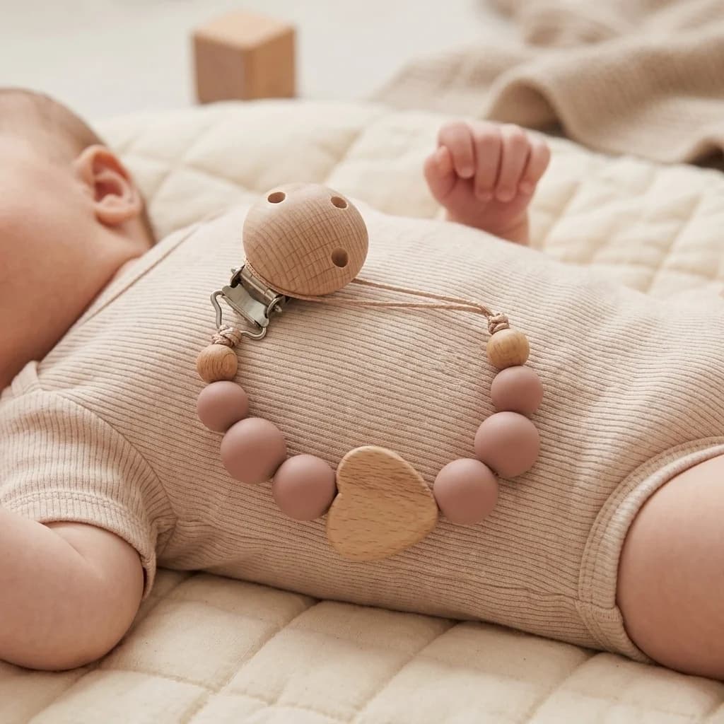 Baby DIY Custom Hebrew Name Pacifier Brown Heart Beads Personalized Pastel Holder Newborn Baby Shower Gift Hebrew Letter Gift
