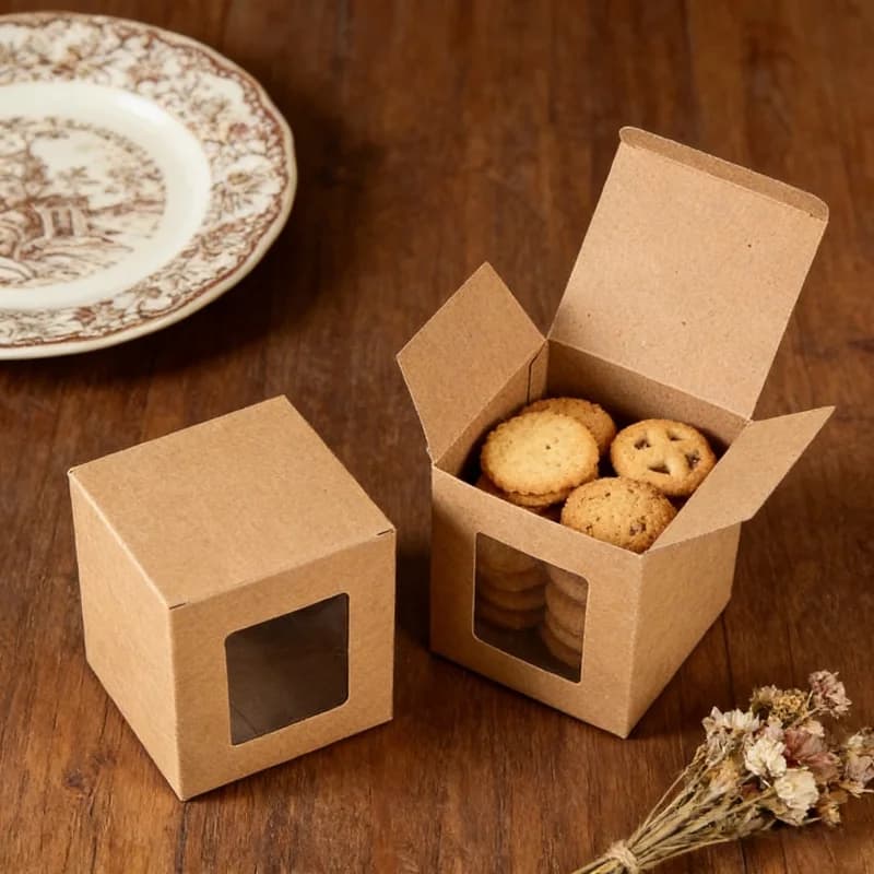 Brown Kraft Paper Boxes with PVC Window, Eco-Friendly Foldable Boxes for Gifts, Jewelry, Candles, Small Business Packaging
