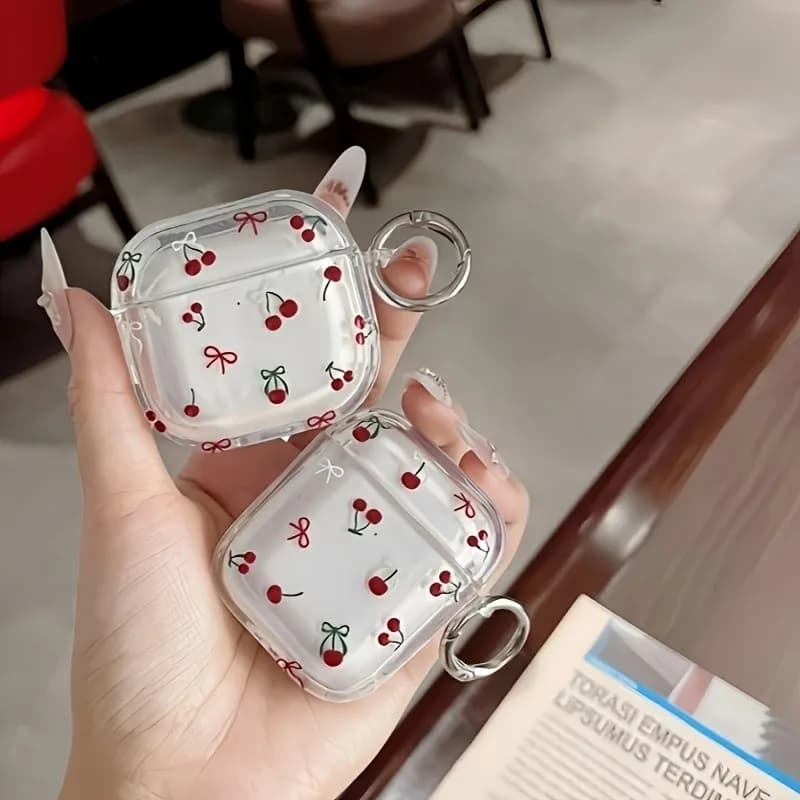 Custodia Protettiva Trasparente Antiurto per Auricolari Apple AirPods 1/2/3/4 e AirPods Pro 3/Pro 2/Pro con Fiocco a Ciliegia - Simpatica Custodia per Auricolari