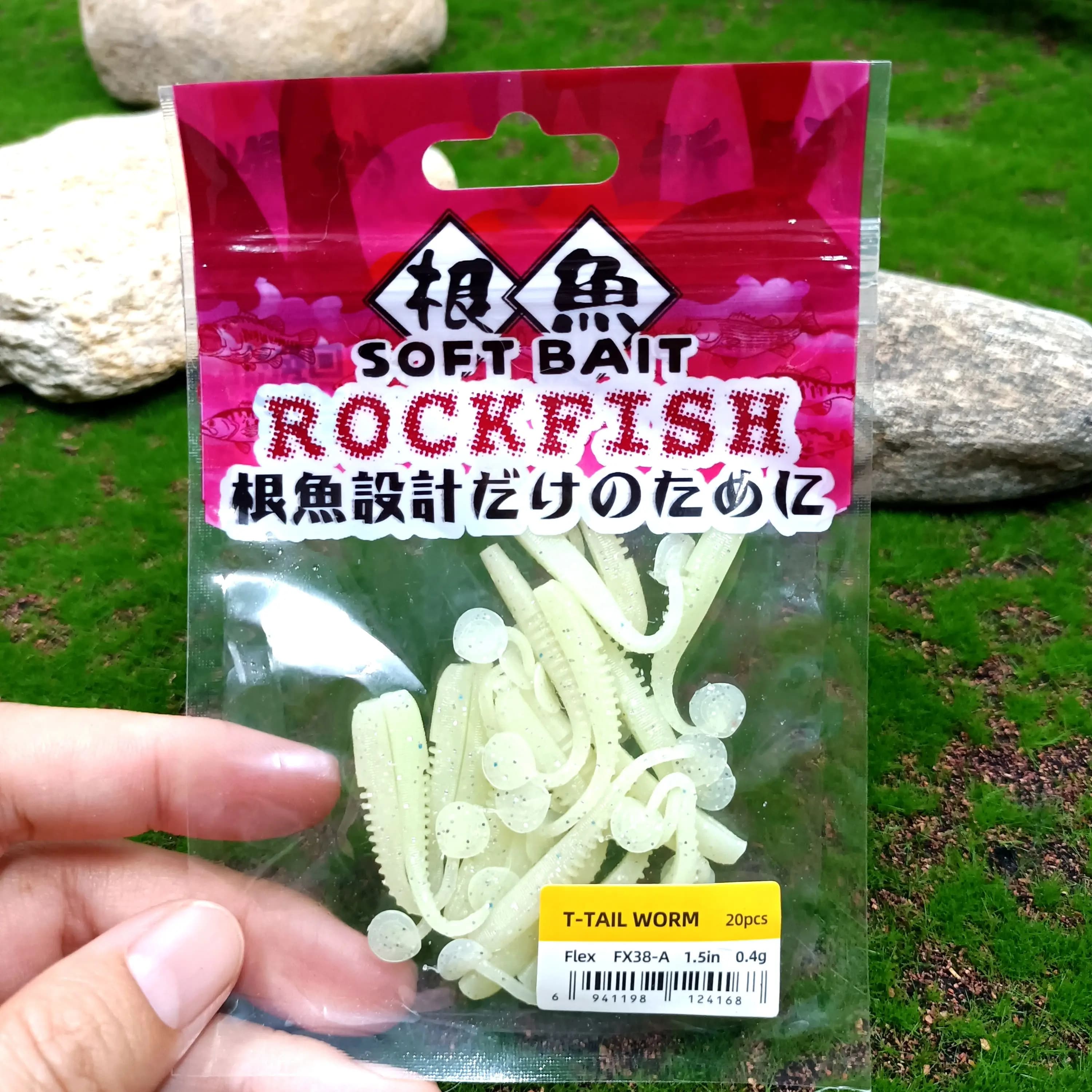 TSURINOYA 20PCS Esca Morbida Richiamo di Pesca 38 millimetri 0.4g T Coda Wobbler Pesca Richiamo Morbido Per Ajing Rockfish Bass Swimbait Esca In Silicone