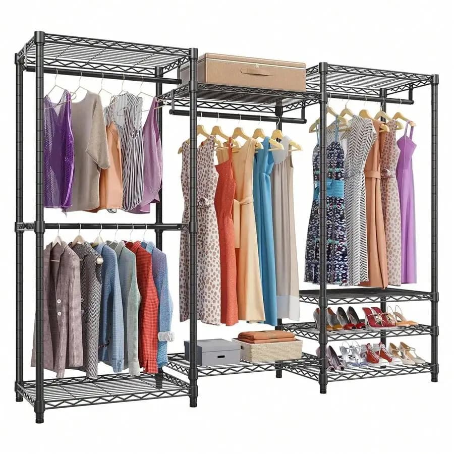 Closet Organizer Metal Garment Rack Portable Clothes Hanger Freestanding Closet Wardrobe 77"Wx 18"D X 77"H