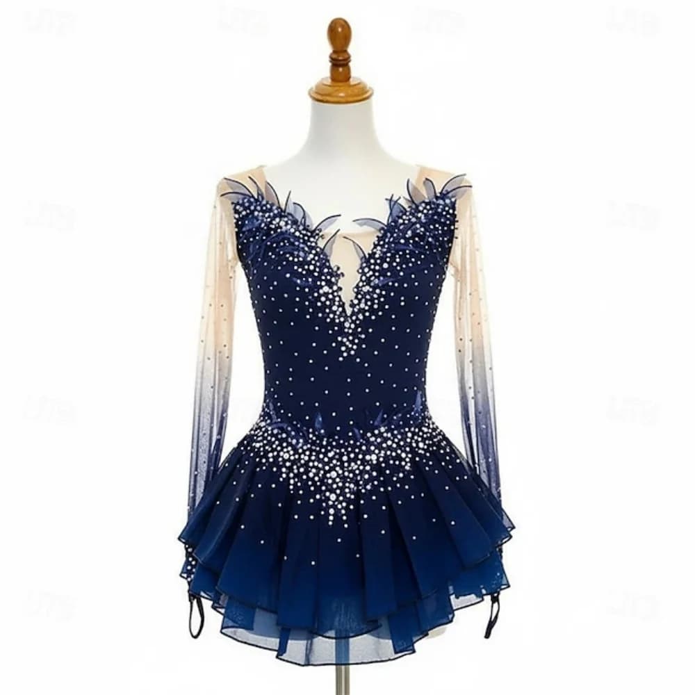 Elegant Ice Skating Dress Ruffle Hem Skirt Breathable Skin For Teen Girls Regular Training Stage Performance Dance Costume