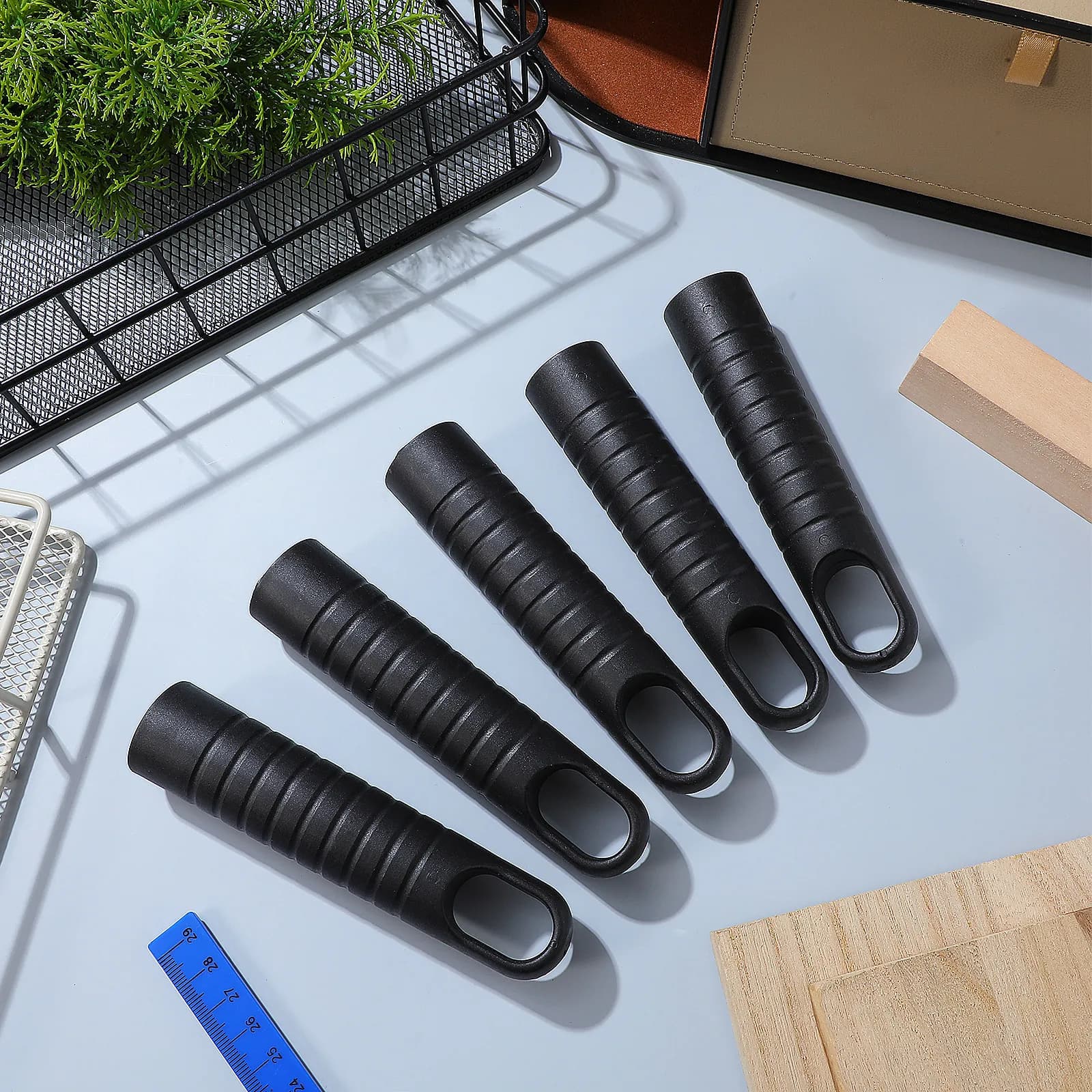 5 Pcs Broom Handle Accessory Gearend Plastic Black Rod Grip Mop Sleeve Kit Supply