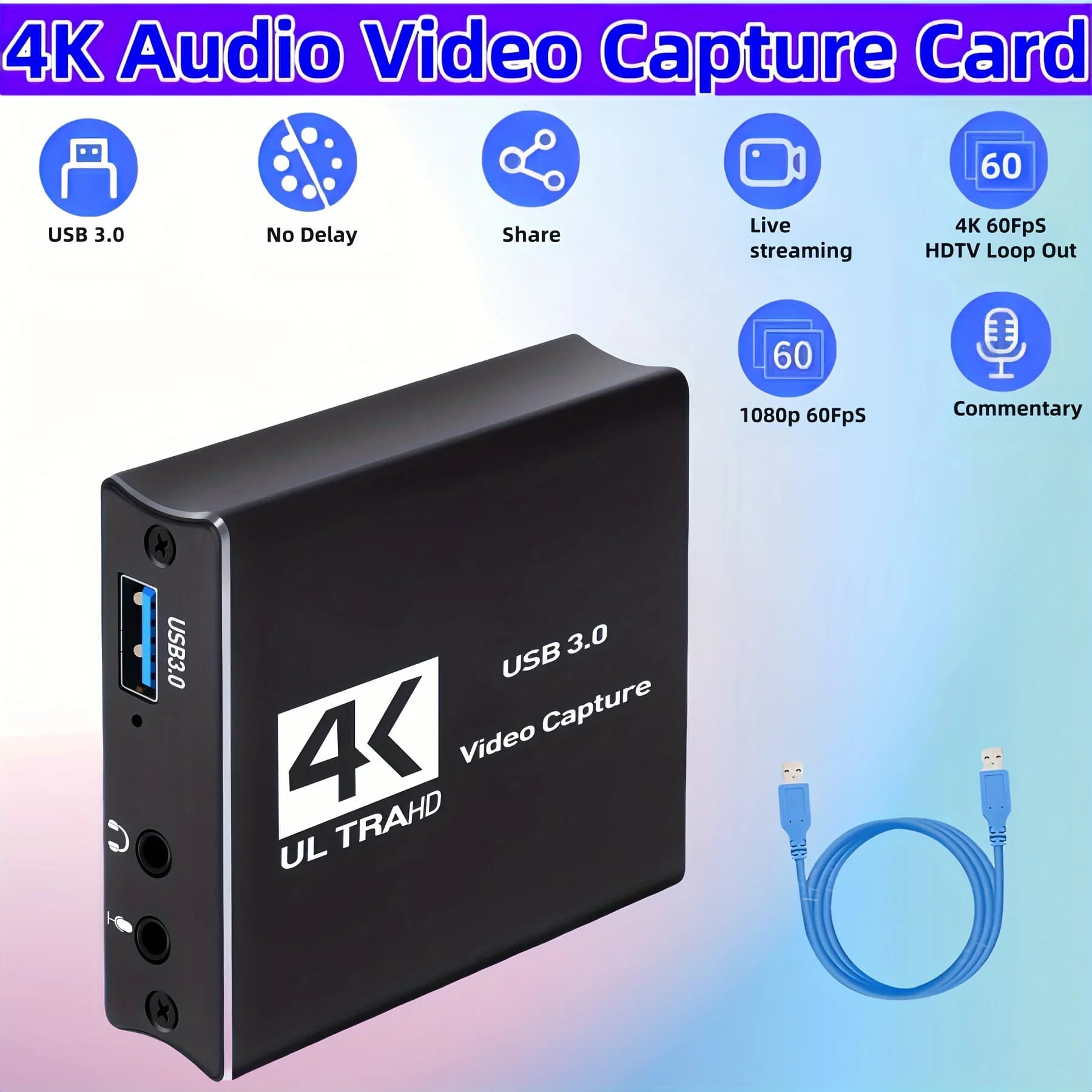 USB3.0 Video Capture HDMI Card Box 4k 60hz HDMI USB Video Board Grabber Card With loop out For Live Streaming for Ps5 Xbox PC