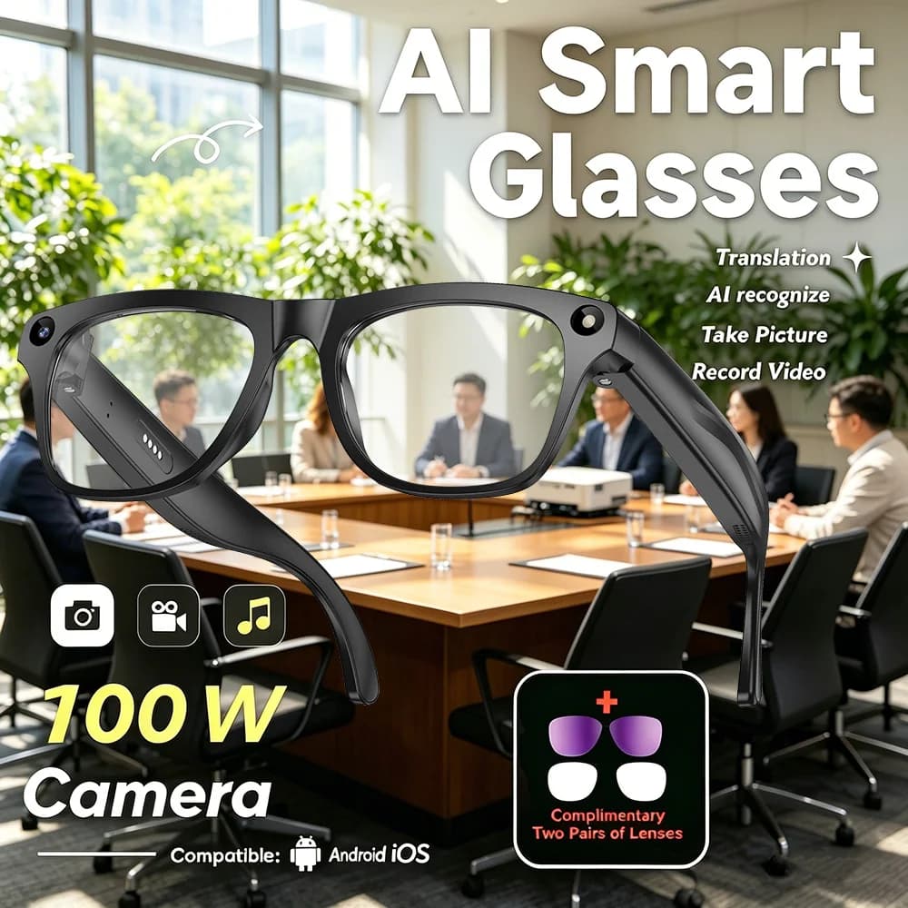 Nuovi Occhiali Smart AI con Fotografia Anti-Shake, Interazione AI, Chiamate e Ascolto Musica, Traduzione, Occhiali Smart alla Moda