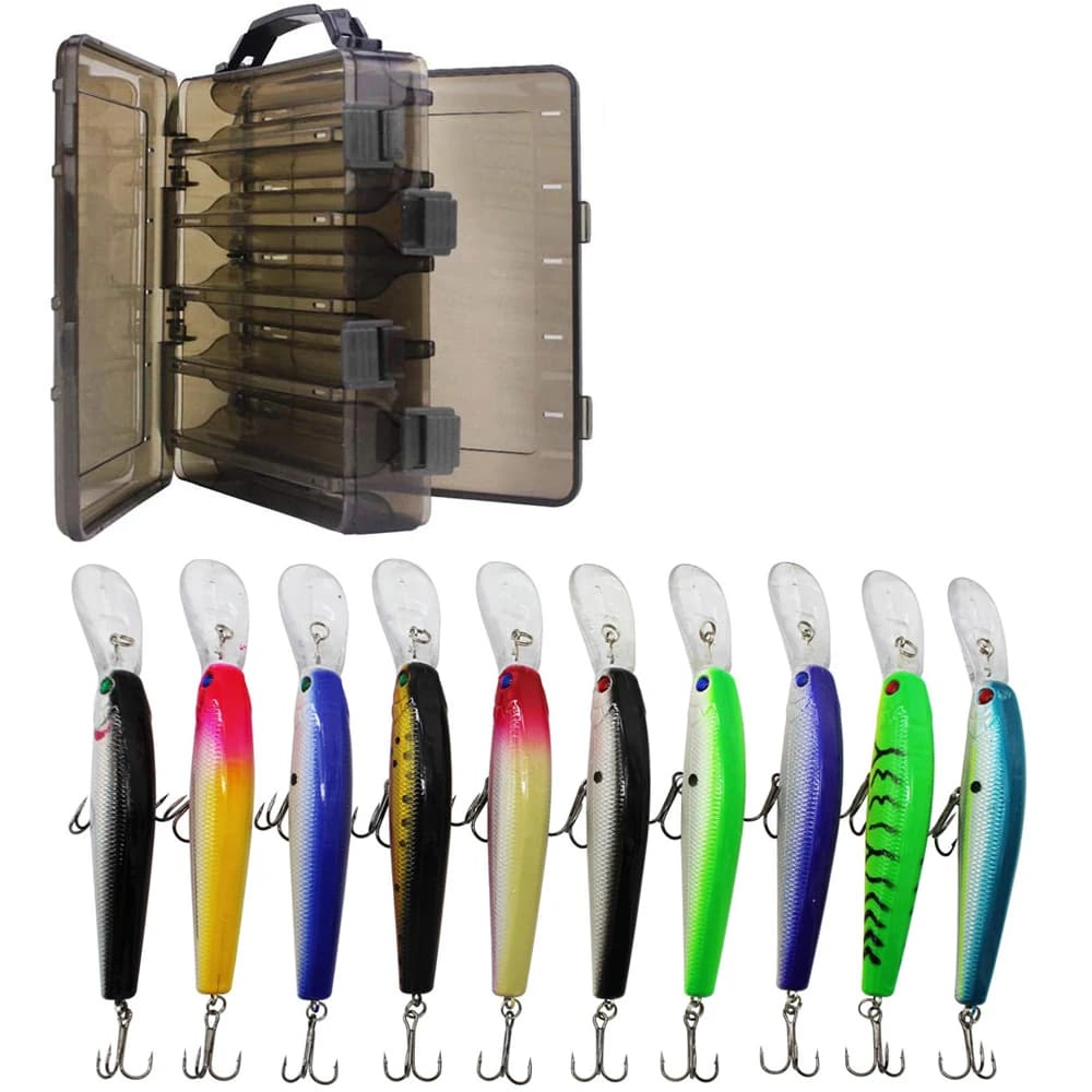10PCS Minnow Fishing Lure 13.6g Artificial Hard Bait Bass Wobblers bait Crankbait Pike Treble Hooks with fishing tackle box