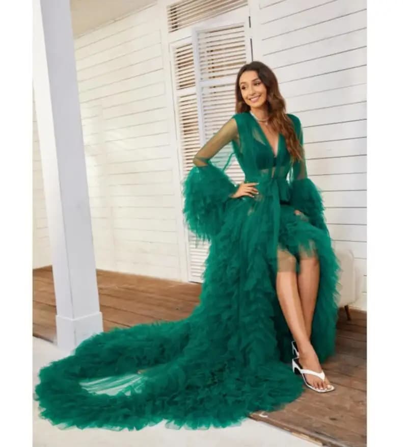 Immagini reali Abiti premaman Scialle da sposa Donne incinte Sexy Tulle Accappatoio Abiti Servizio fotografico Soffici abiti da baby shower