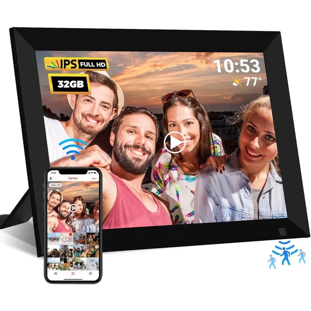 Cornice digitale WiFi da 10,1 pollici con schermo touch IPS 1280x800, rotazione automatica, memoria da 16 GB, condivisione di foto e video da remoto