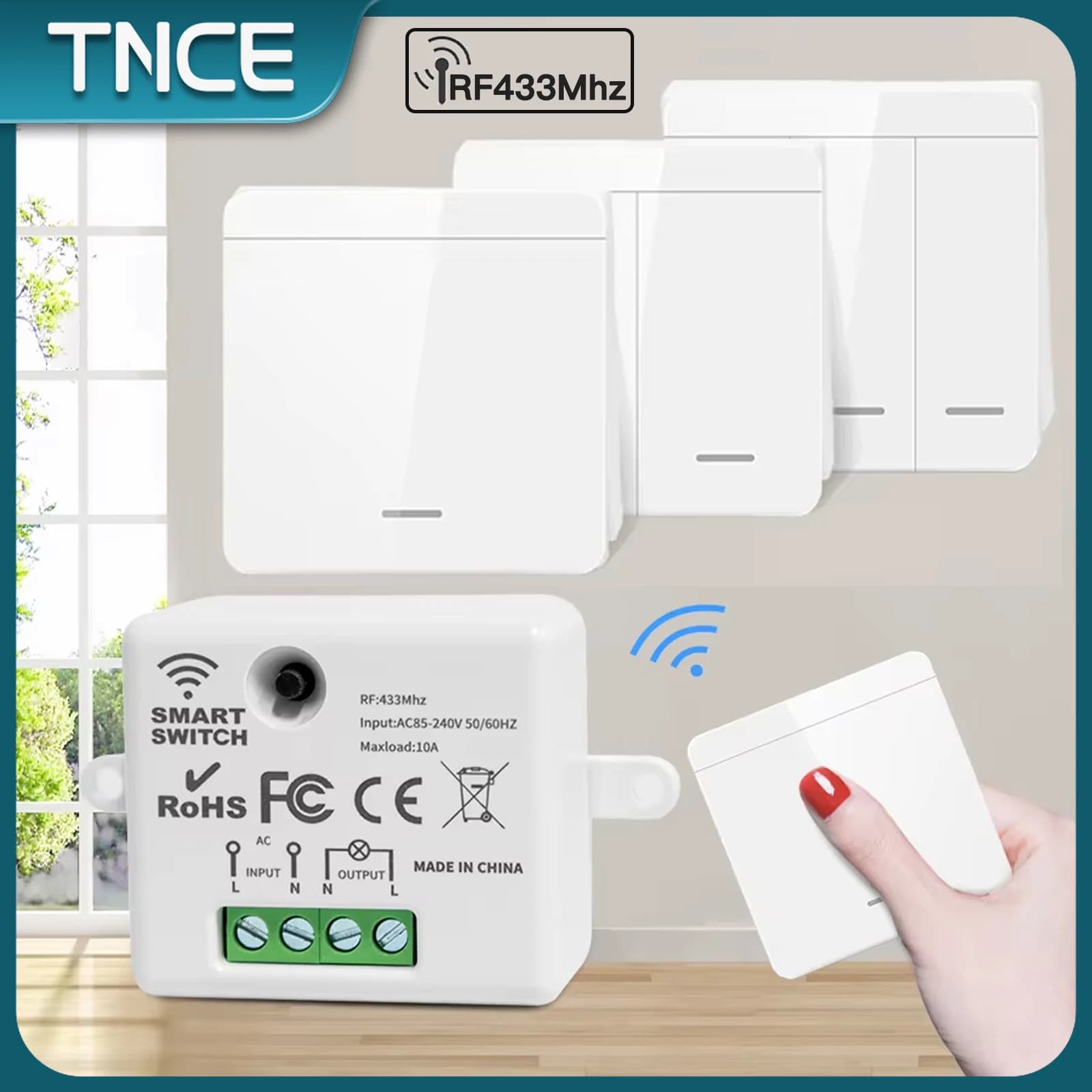 Interruttore della luce wireless ricevitore relè TNCE RF433, mini telecomando 433 Mhz, interruttore trasmettitore da parete 1/2/3Gang, ventilatore lampada a LED