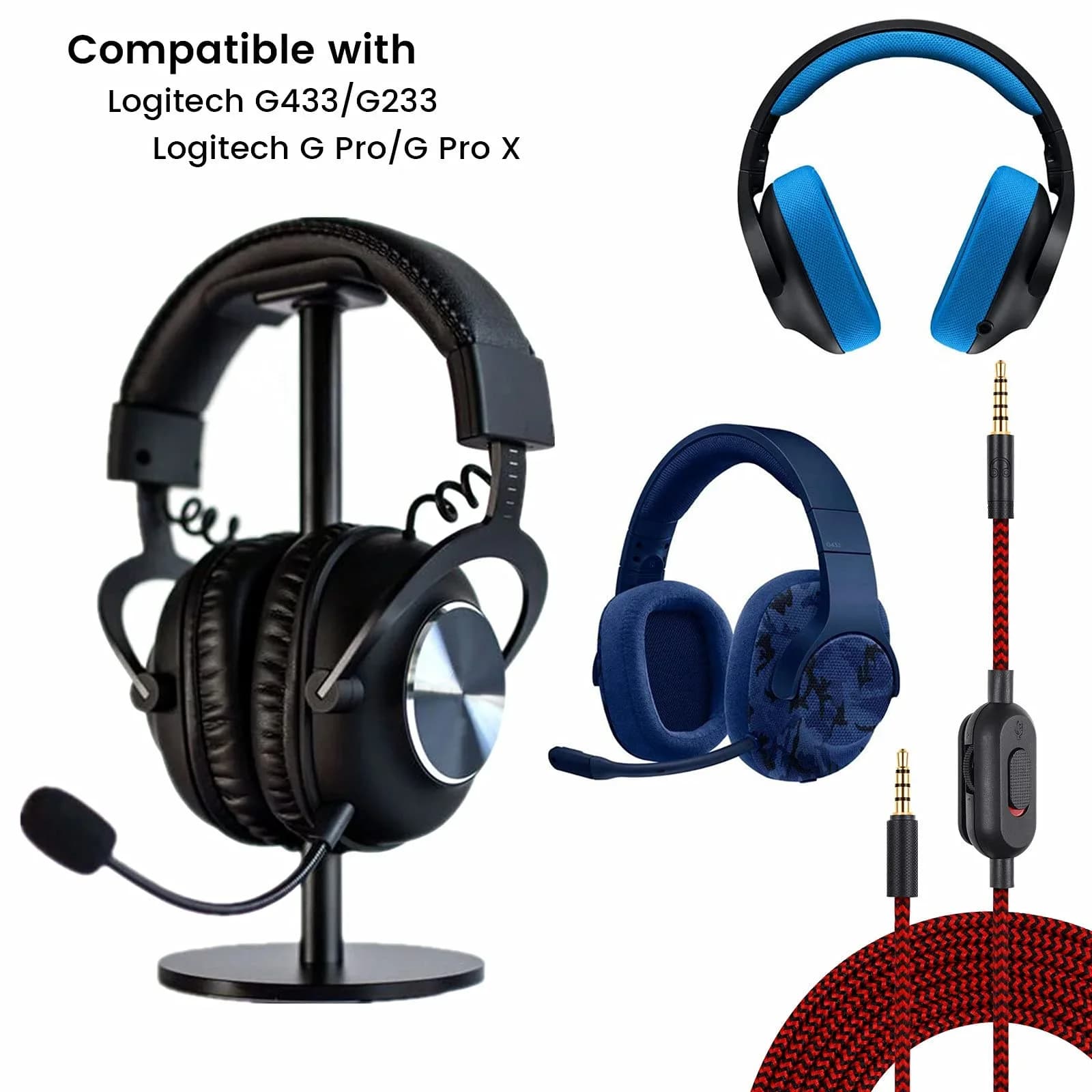 Adatto per cuffie da gioco Logitech G433 G233 G Pro X con clip di controllo del volume muto Cavo audio di ricambio intrecciato da 2,0 M