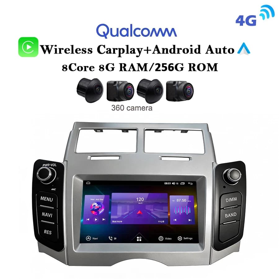 Per Toyota YARIS 2005 2006 2007 2008 2009 2010 -2012 Carplay Auto Android 14 4G LTE Lettore DVD per auto GPS WIFI Bluetooth RDS Radio