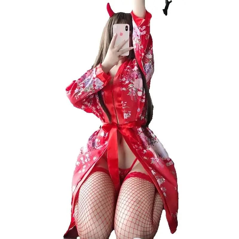 Costume cosplay giapponese Kawaii Lingerie Sakura Girl Kimono Dress Yukata Accappatoio Donna Matrimonio floreale Abiti uniformi da sposa