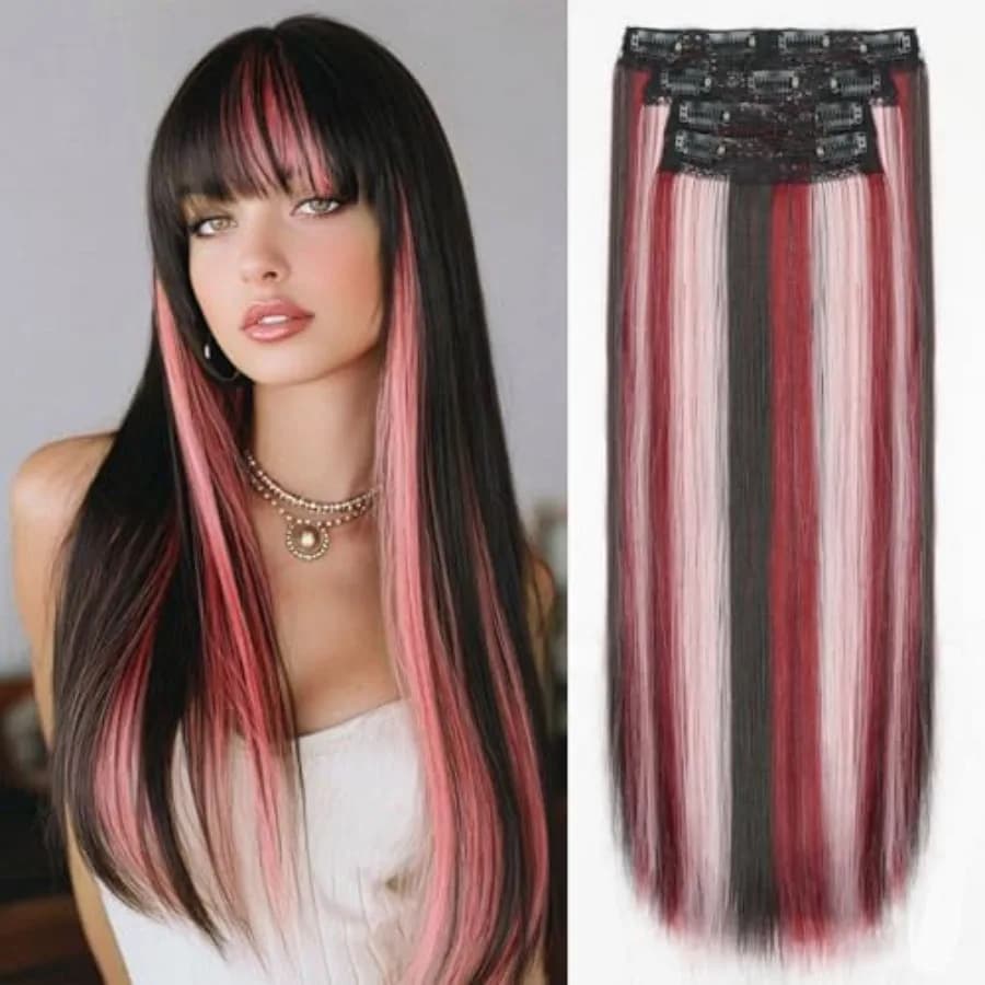Clip in Synthetic Hair Extensions Long straight 4PCS Thick Hairpieces Fiber Double Weft Natural Hair Extensions 22 Inch for Wom