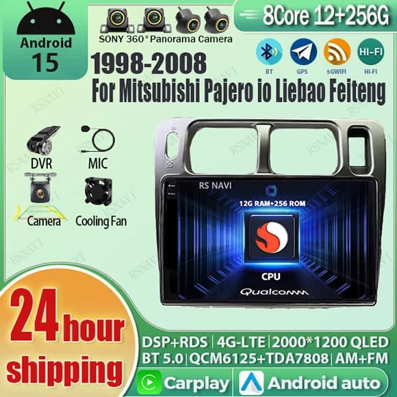 Android 15 Carplay Auto Qualcomm 2K QLED Schermo Lettore di autoradio per Mitsubishi Pajero io Liebao Feiteng 1998-2008 GPS 4G Stereo