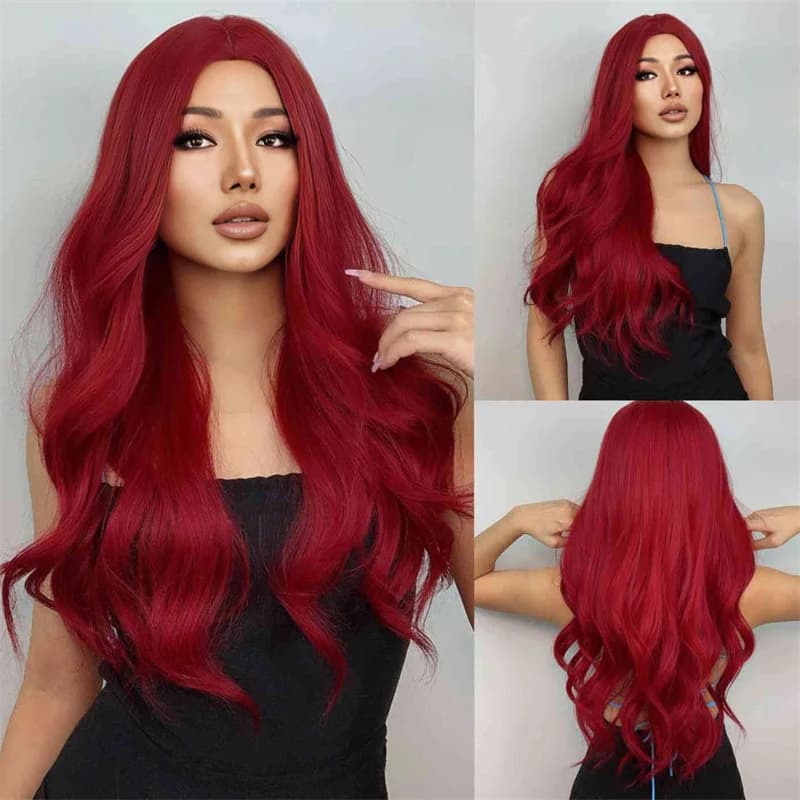 Parrucca sintetica rossa, parrucca stile onda grande, accessorio cosplay di Halloween, abbigliamento quotidiano, cuffia per capelli ad alta temperatura