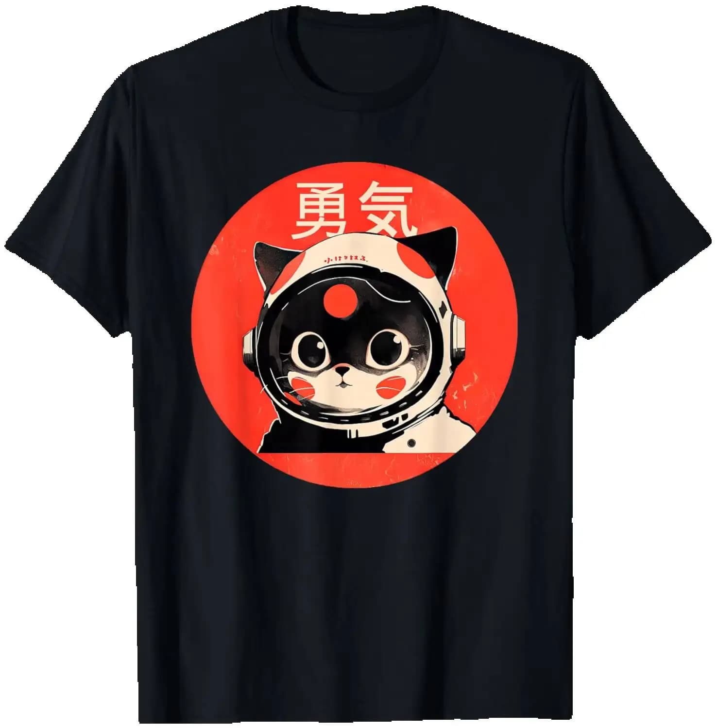 Space Courage Japanese Retro Kawaii Cute Astronaut Cat T-Shirt Summer Short-Sleeved Breathable Sweat-Wicking Versatile Trendy