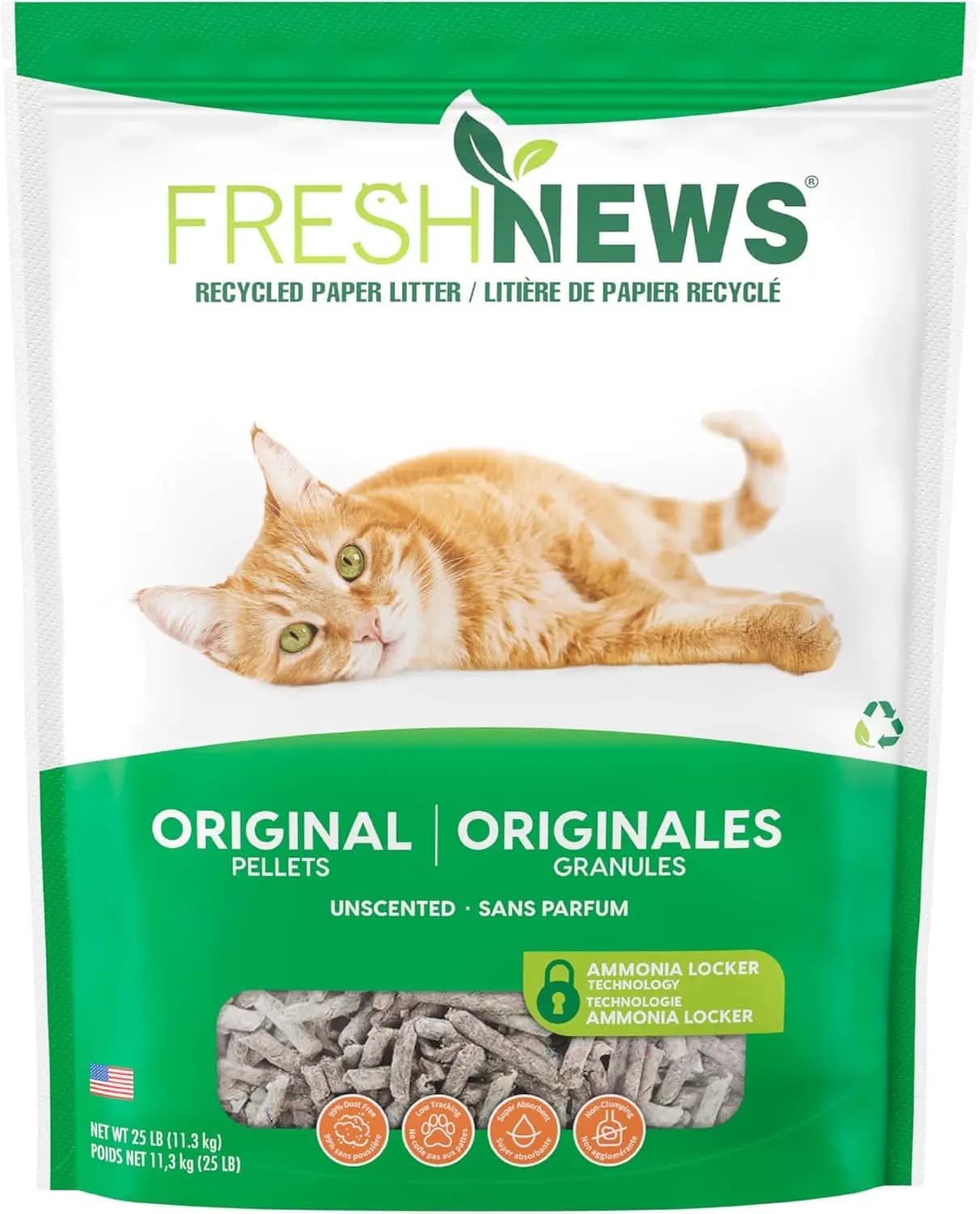 Lettiera per Gatti in Carta Riciclata Fresca, 25 libbre, Non Agglomerante, Senza Profumo, Prodotta negli USA