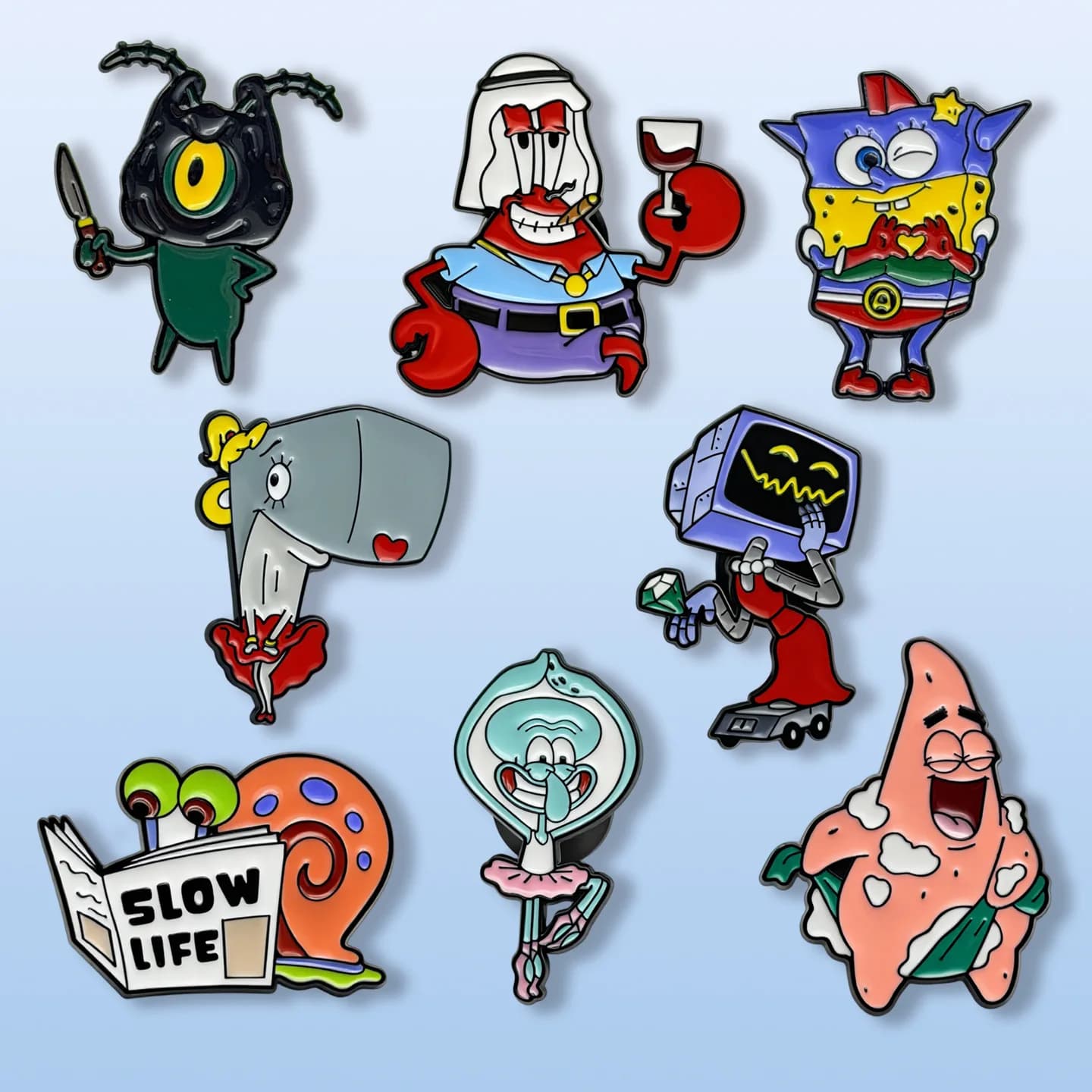 Spilla smaltata Spongebob Squarepants, distintivi in metallo, set di gioielli carini per borse, abbigliamento, zaini, accessorio ideale, regalo perfetto