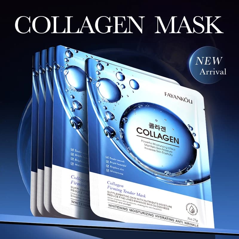Maschera viso al collagene, maschera idratante profonda anti-età, rassodante e ammorbidente, maschera in tessuto al collagene, prodotti per la cura della pelle
