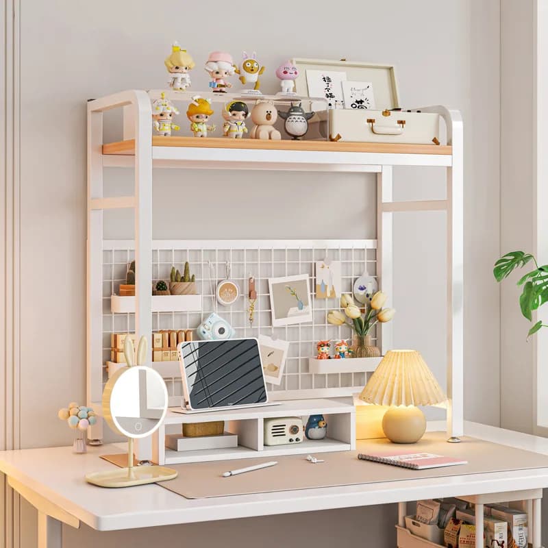 Desktop Shelf Grid Computer Desk Student Hole Board Wrought Iron Storage Shelf Learning Bookshelf