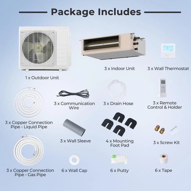 Conditioner Mini Split Canalized Hidden X-Pro 27000 BTU 3 Zone 24 SEER2 - 9K + 9K + 9K