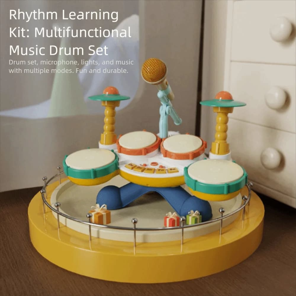 BPA Free Kids Drum Set Multifunctional Drum Set Montessori Learning Drum Set Toys Early Educational With Microphone