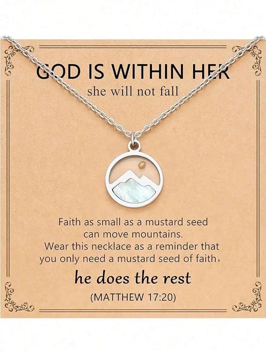 Faith Moving Mountains Inspirational Religious Pendant Necklace For Women