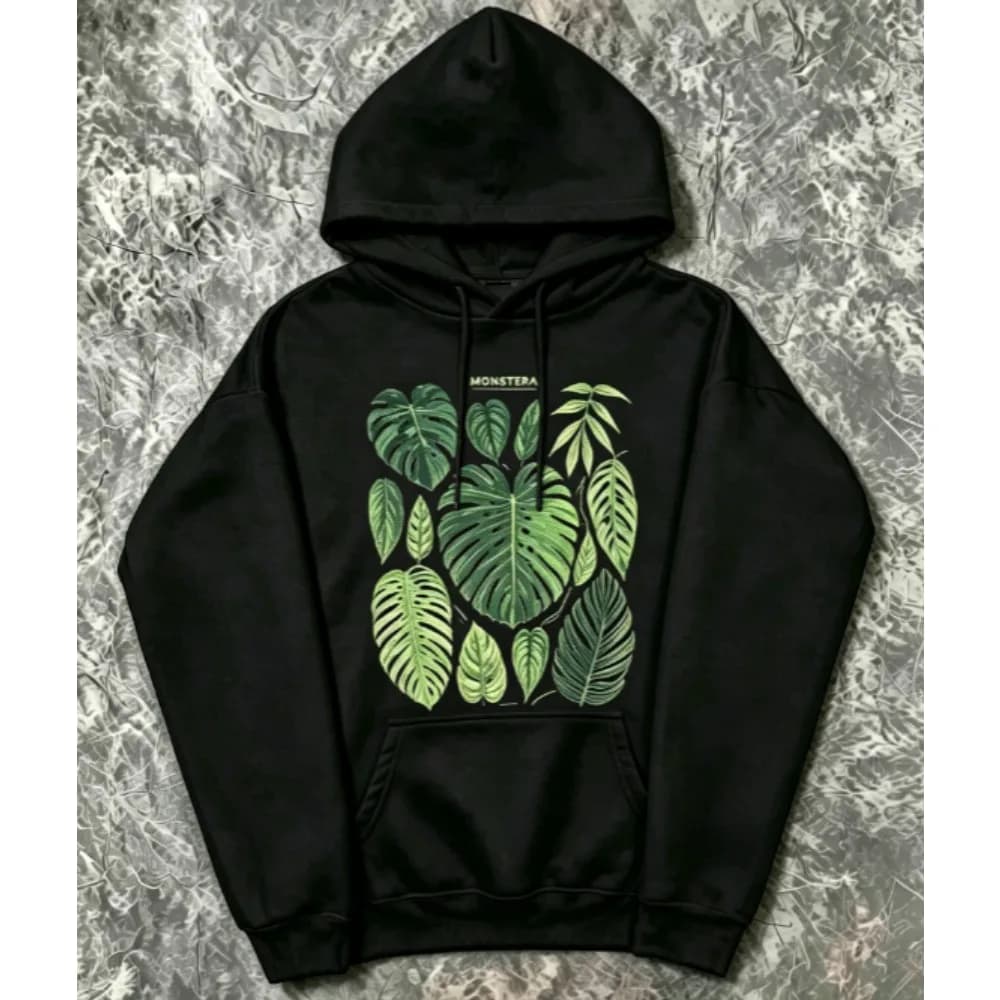 Men Women Tropical Plant Graphic Hoodie Loose Casual Hooded Sweatshirt With Kangaroo Pocket