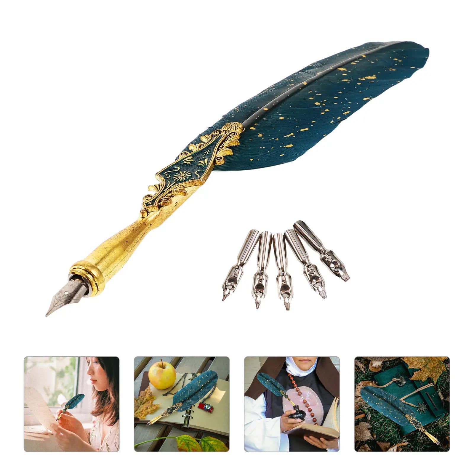 1Set Vintage Style Quill Pen Calligraphy Dip Pen Set Retro Design Replacement Nibs Smooth Writing Gift Birthday Gift