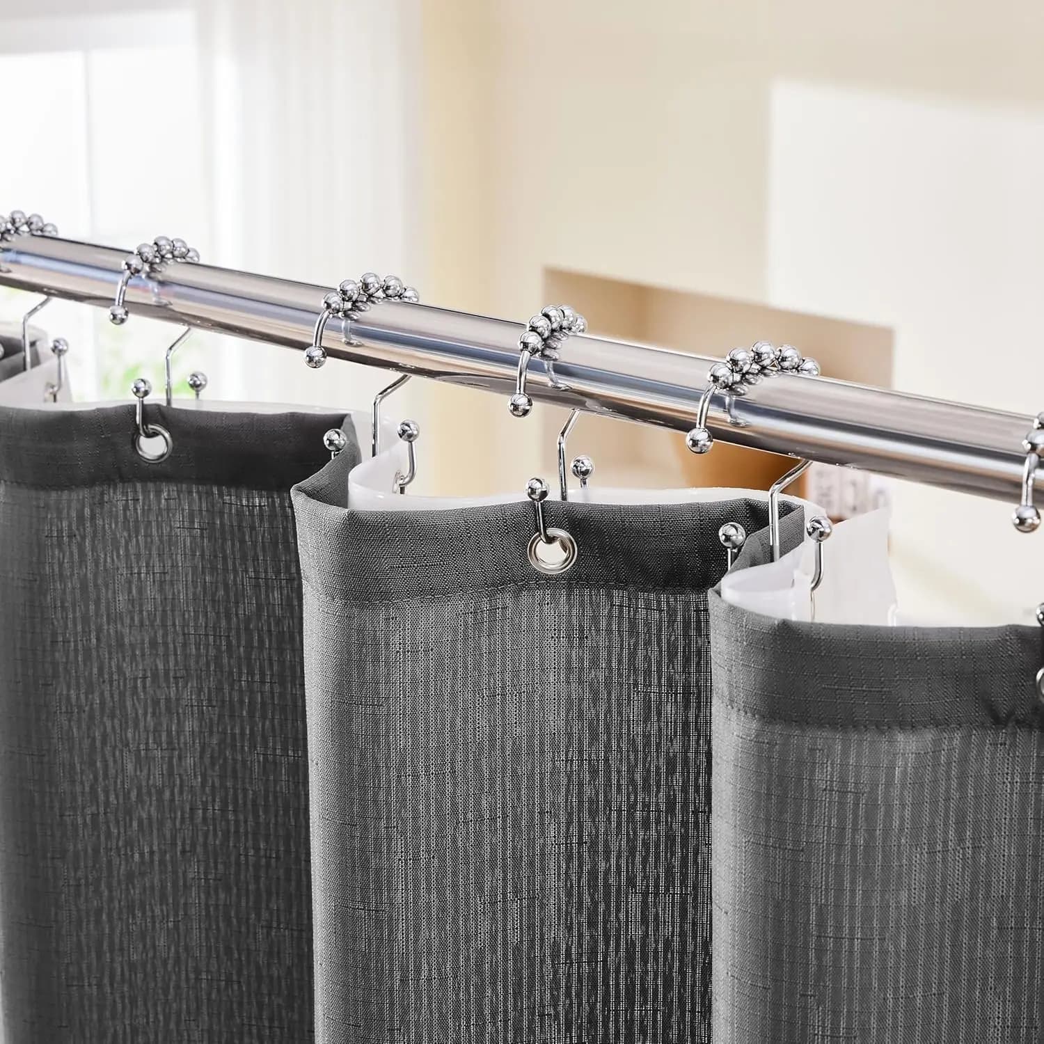 Set Tenda Doccia Grigia con 12 Ganci, Impermeabile 183x183 cm per Bagno