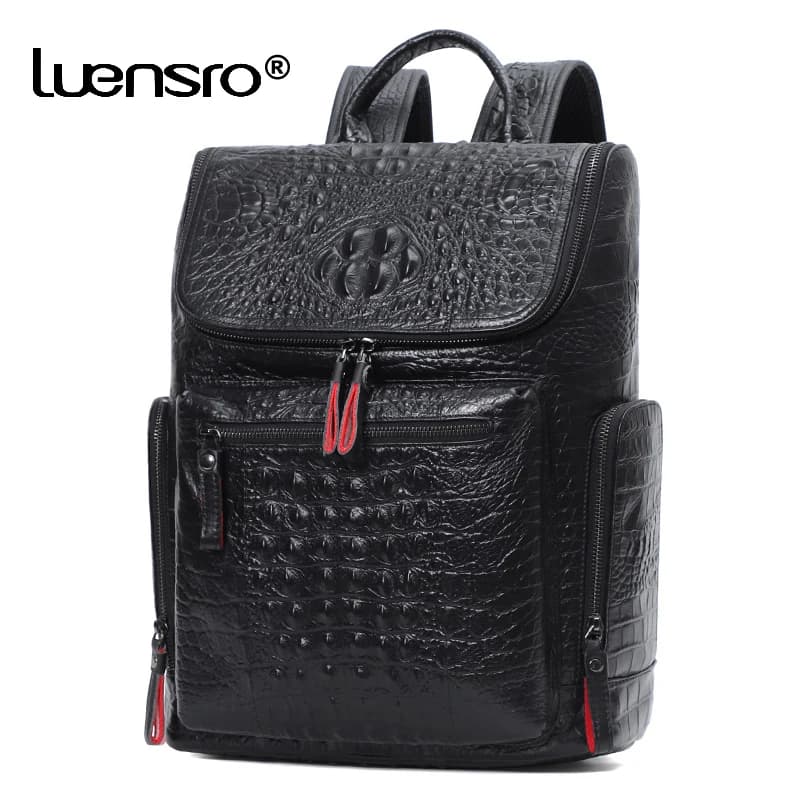 Crocodile Genuine Leather 15.6 inch Laptop Backpack Men Travel Bags Bagpack Waterproof Big Backpack For Teenager Schoolbag