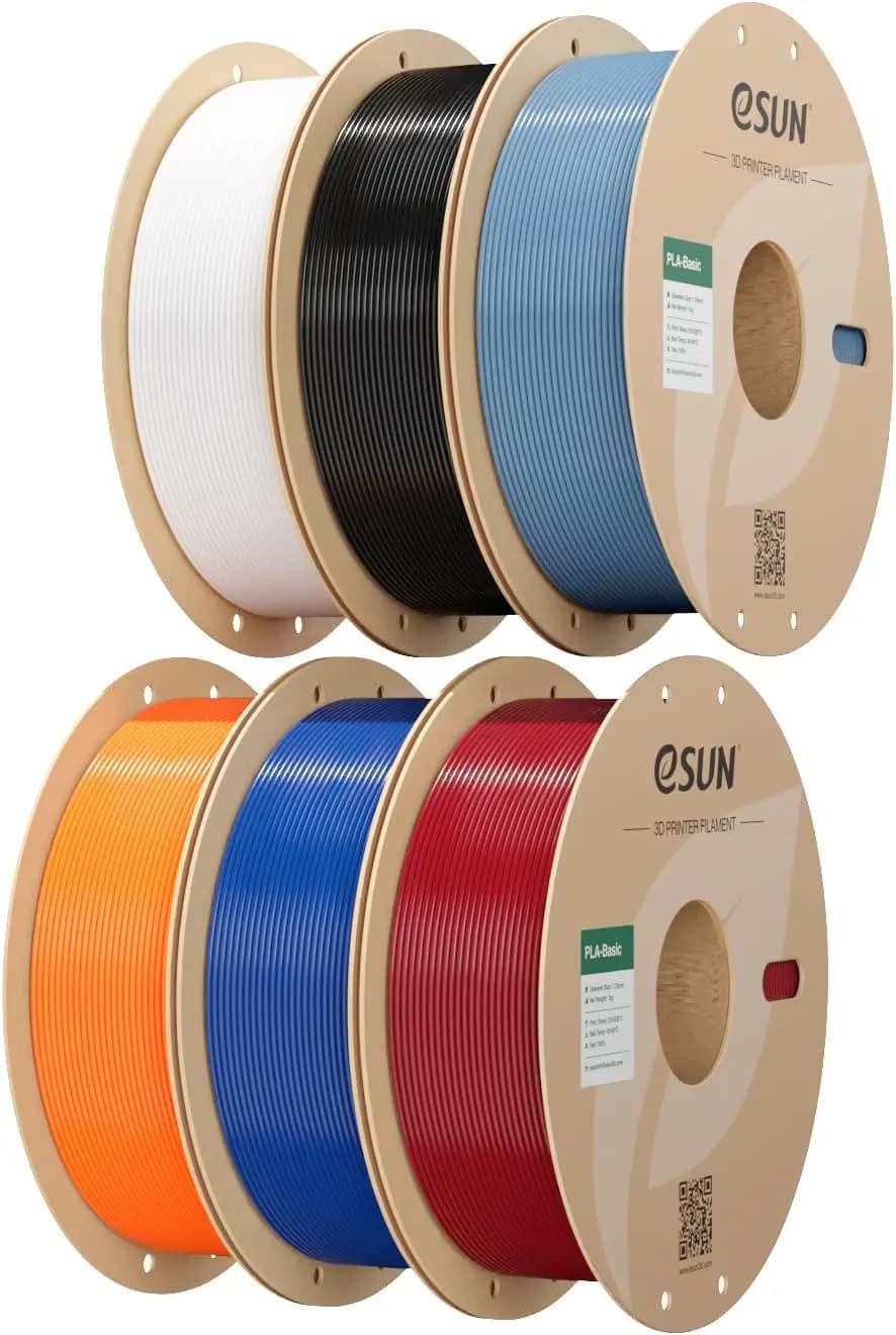 Filamento PLA 6KG 1.75mm, Set di 6 Bobine (1KG/Bobina) - Nero, Bianco, Grigio, Rosso, Blu, Arancione per Stampanti 3D
