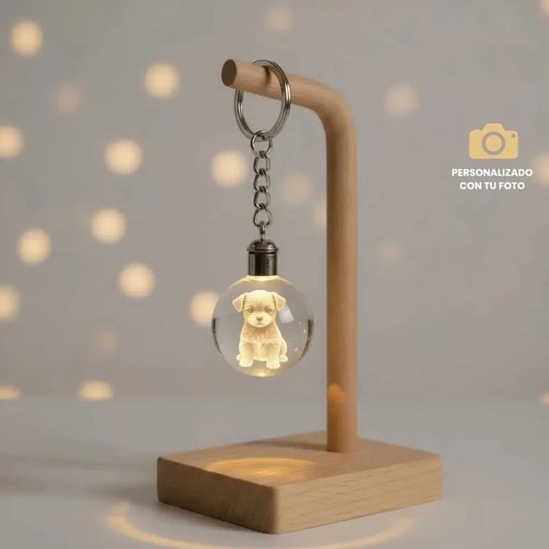 Custom Photo Text Keyring with Custom Crystal Ball Engraving Laser 2D Pets Family Image for Kids Gifts with Glass Ball