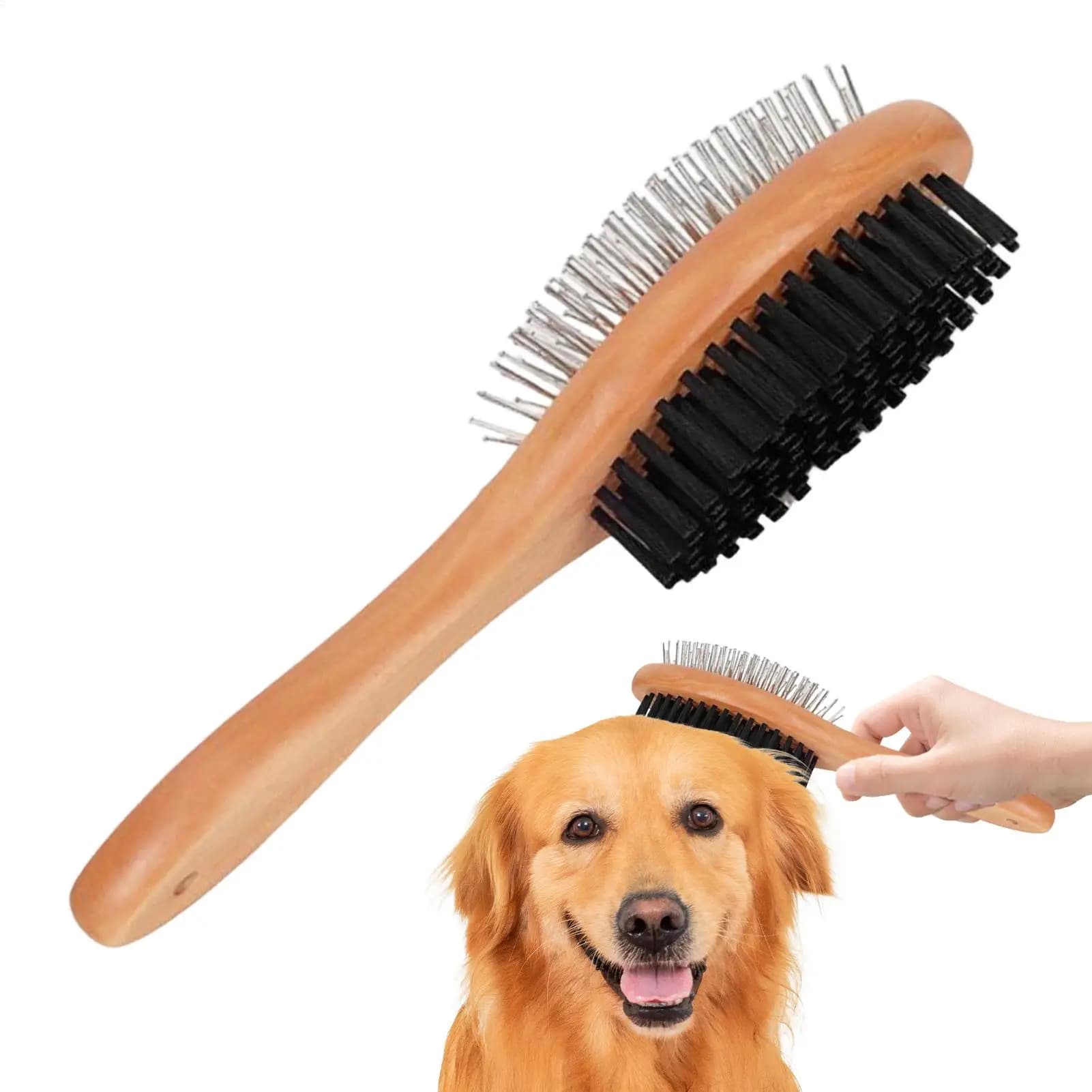 Spazzola per toelettatura animali a doppia faccia con setole in acciaio inossidabile, pettine per la rimozione dei peli, accessori per animali domestici