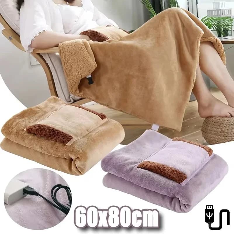 Winter Warming Blanket USB Rechargeable Portable Flannel Electric Blanket with Pocket Heating Blanket Hand Warmer Knee Blanket