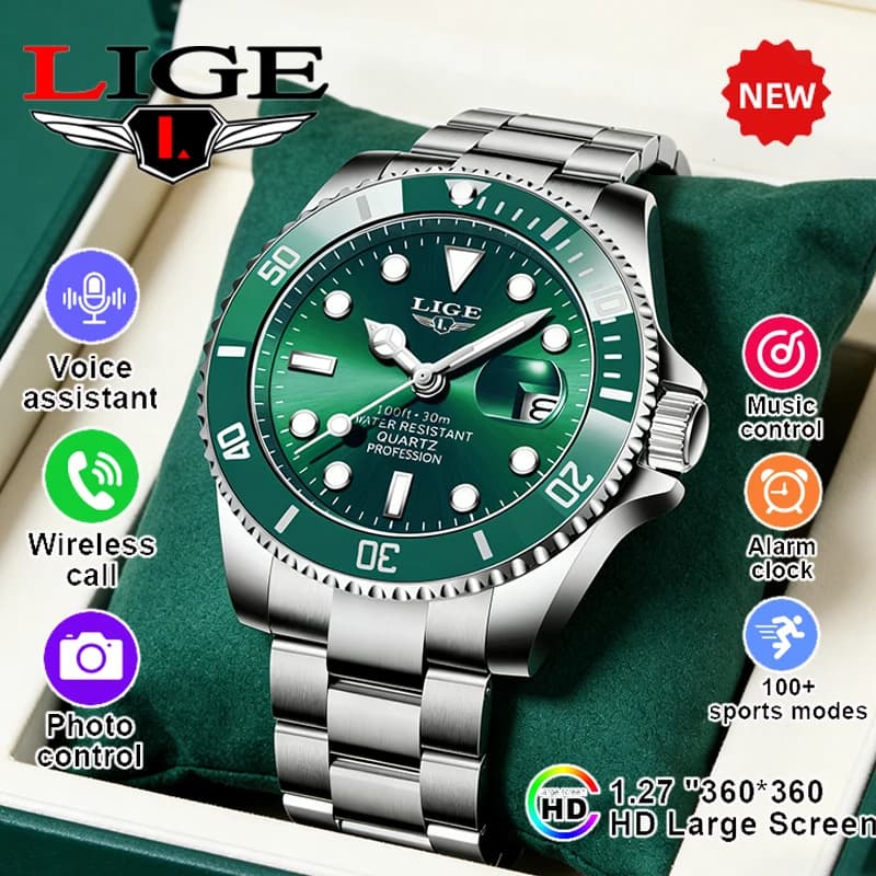 LIGE Nuovo Orologio Intelligente in Acciaio alla Moda per Uomo, Impermeabile IP68, Chiamate Bluetooth, Orologio Sportivo, Schermo HD da 1,27 Pollici, Monitoraggio della Salute, Smartwatch