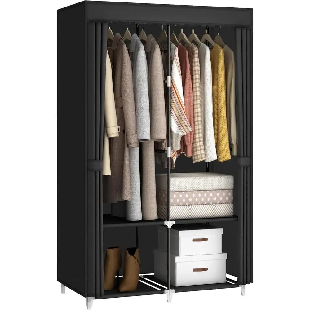 Organizer for Armadio Compact 35 with Double Bars Coats and 4 shelves, Nonwoven Coating, Black