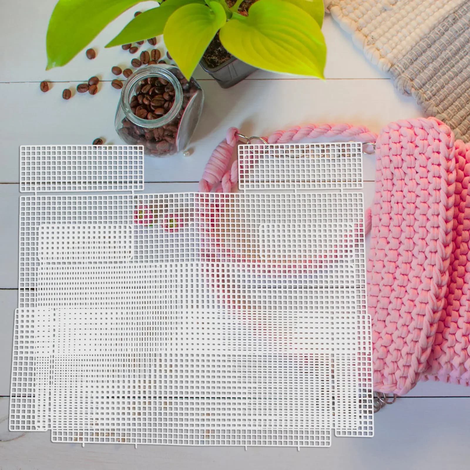3 Pezzi di Fogli in Rete Plastica per Creazione Borse Fai-da-Te, Fogli a Griglia Intrecciati a Mano per Lavorazione a Maglia, Borse, Portafogli, Ricamo e Artigianato