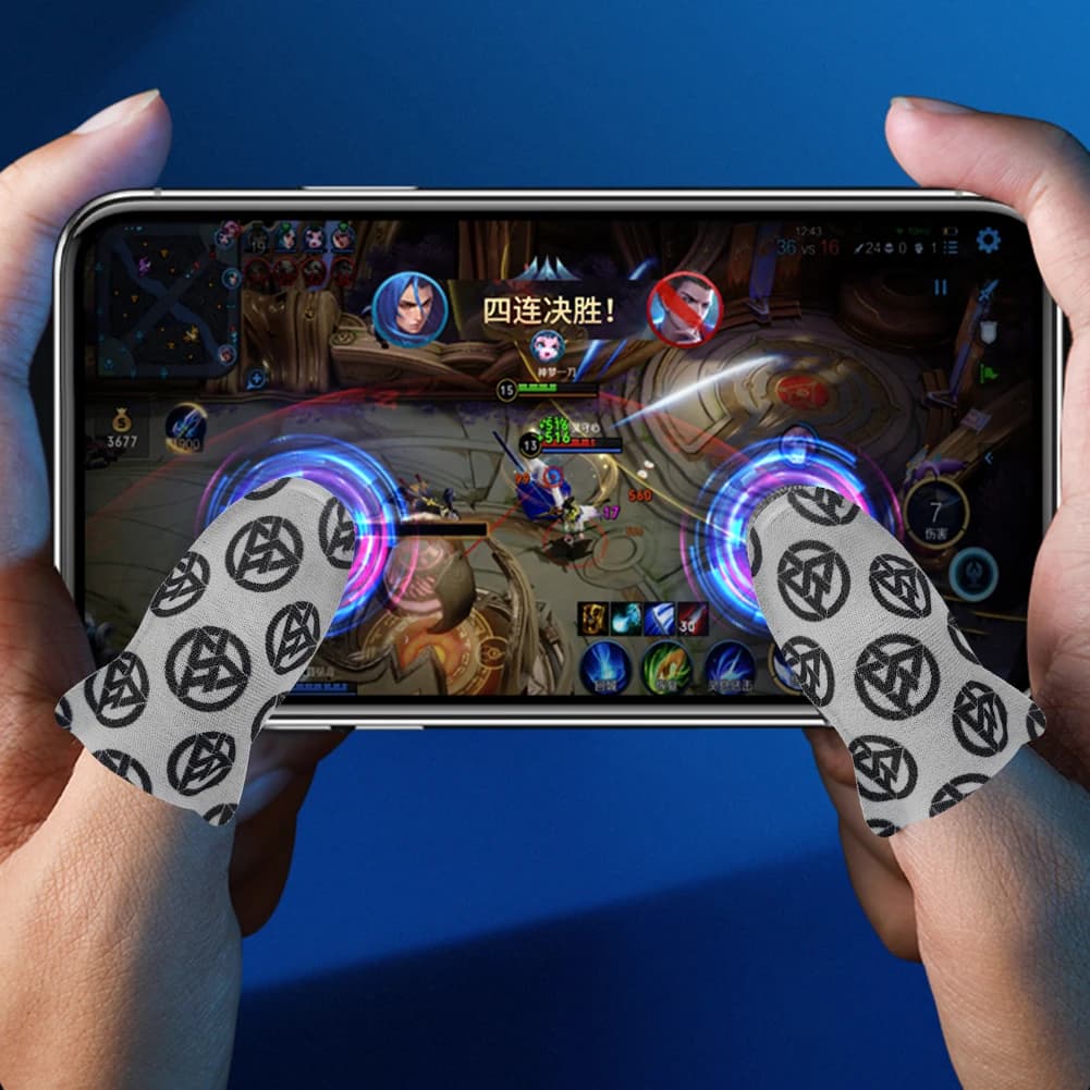 1 paio di culle per le dita 24 pin sensibili 0,3 mm controller di gioco manica per le dita guanti da gioco antiscivolo traspiranti per PUBG Mobile