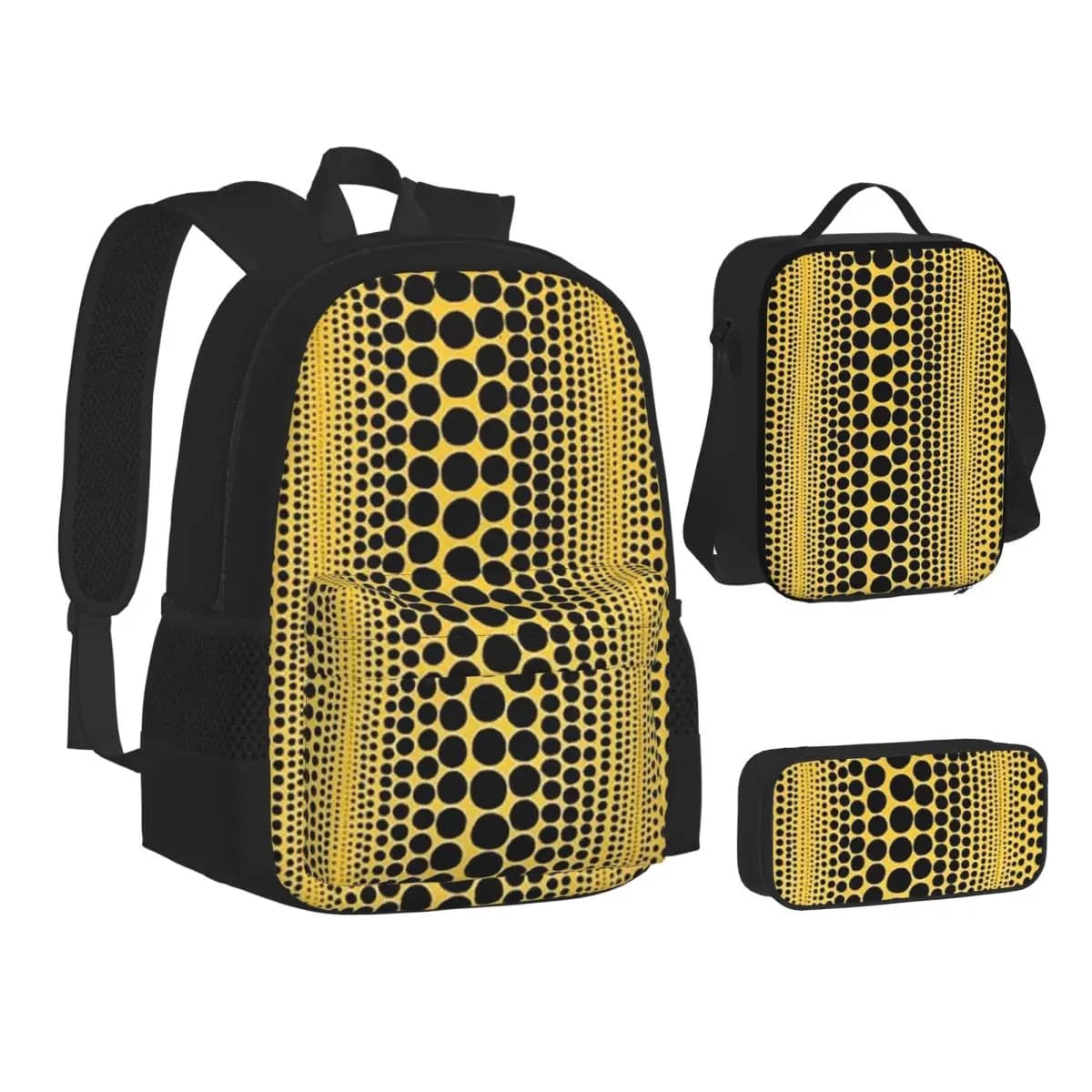 Zaini artistici astratti a forma di zucca di Yayoi Kusama, borsa per libri per studenti, zaini scolastici, zaino per bambini, borsa per il pranzo, astuccio, set da tre pezzi