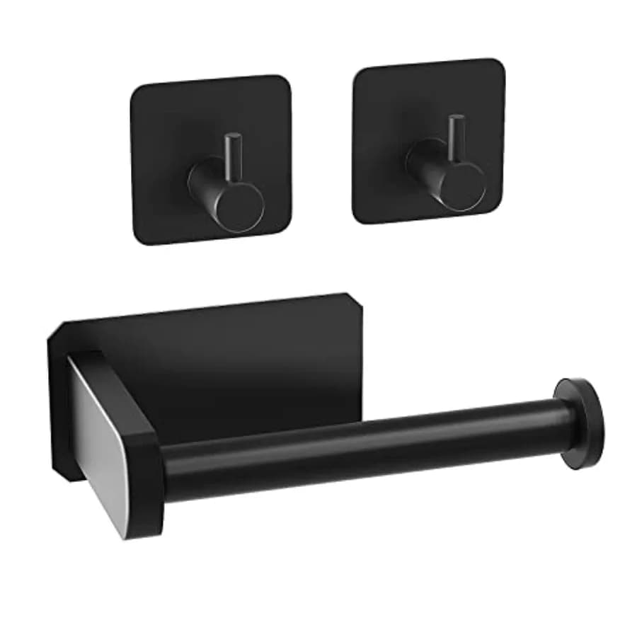 RV Toilet Paper Holder Camper, Self Adhesive Toilet Paper Holder with 2 Hanging Hooks for Campers, Bathroom, Kitchen and Bedroo