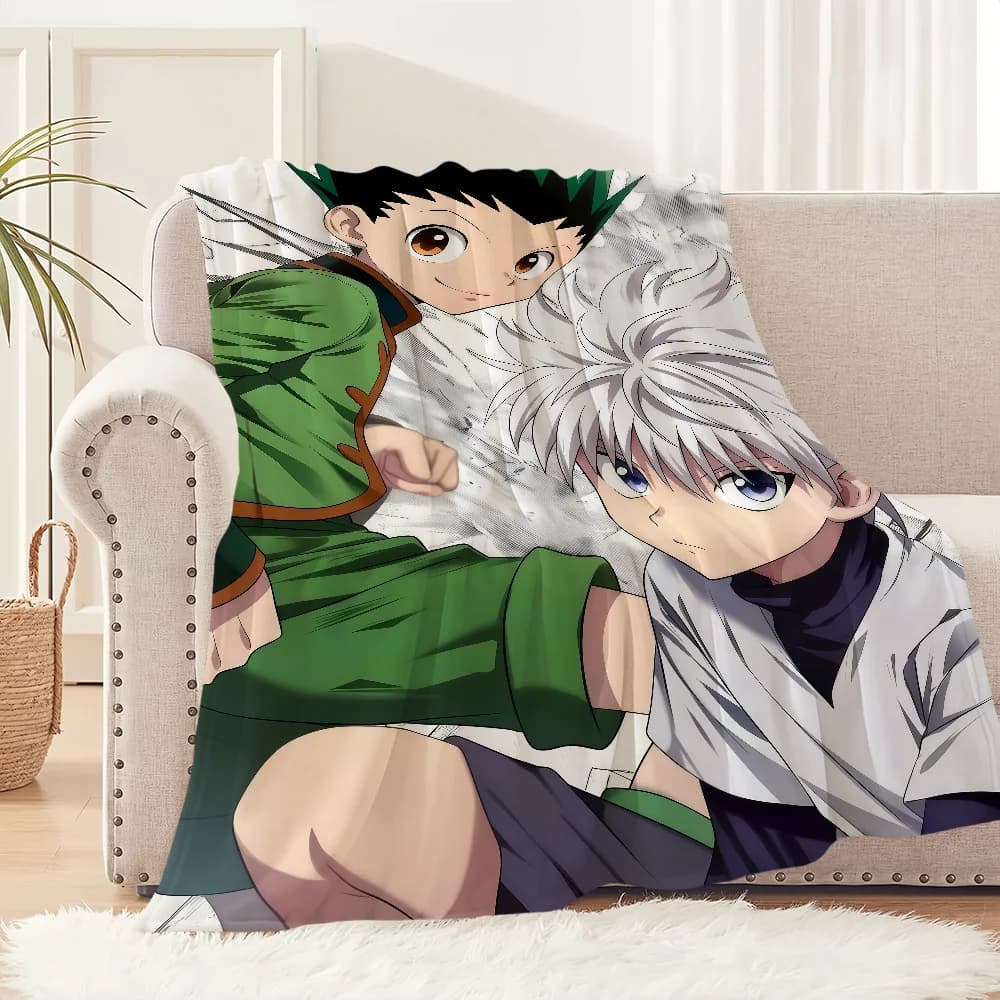 comic anime art h-hunter h-hunter Gon killua Flannel warm comfort soft plush blanket for sofa living room bedroom travel gift
