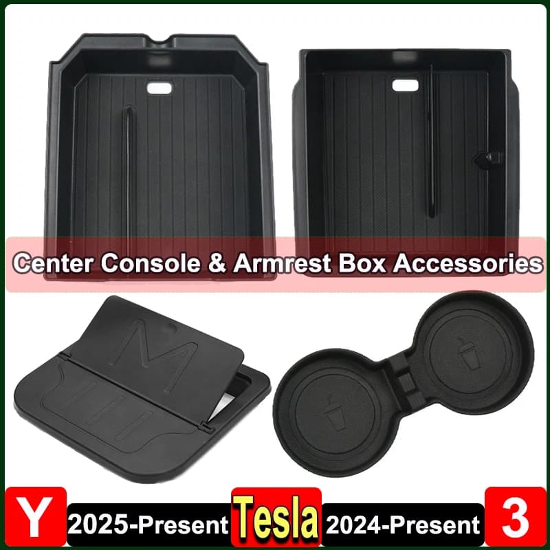 For Tesla Model Y Juniper 2025 Center Console Storage Box Cup Holder Mat Model 3 Highland 2024 Accessories Armrest Hidden Case