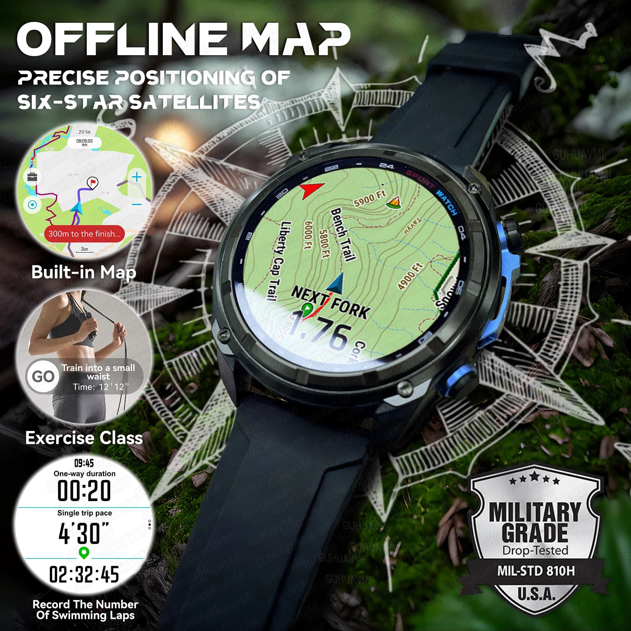 Nuovo Smartwatch Tattico 2026 con GPS Integrato, Mappe Offline, Memoria 4GB, Impermeabile 5ATM IP69K per Nuoto, Braccialetto Intelligente Militare da Uomo per iOS