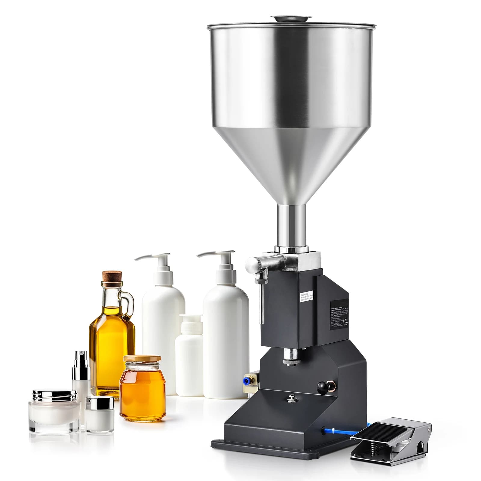 SucceBuy 5-50ml A02 Riempitrice pneumatica per liquidi con riempitrice per bottiglie di pasta a pedale per attrezzature per l'erogazione di lucentezza dell'acqua del latte