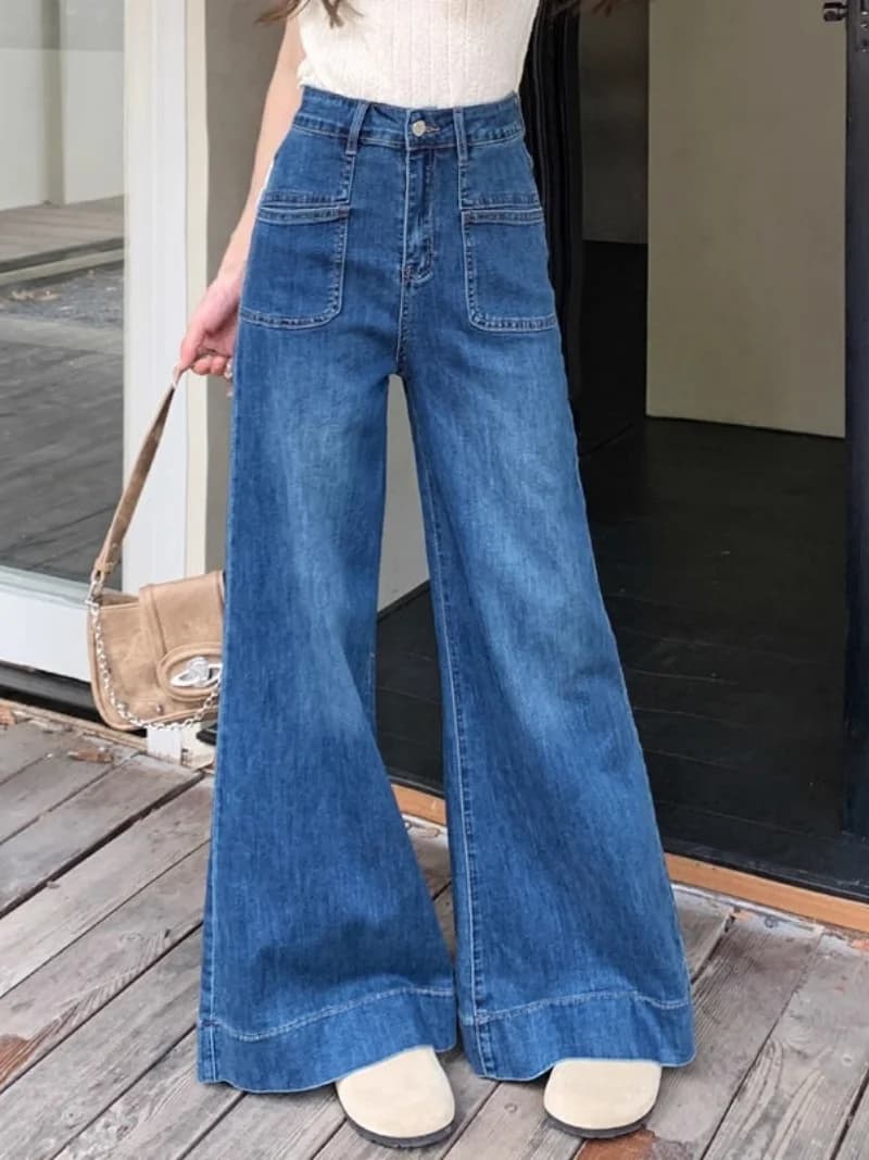 Pantaloni svasati in denim streetwear Abbigliamento autunnale Pantaloni a gamba larga a vita alta da donna Pantaloni jeans Pantaloni jeans con taglio a stivale alla moda vintage