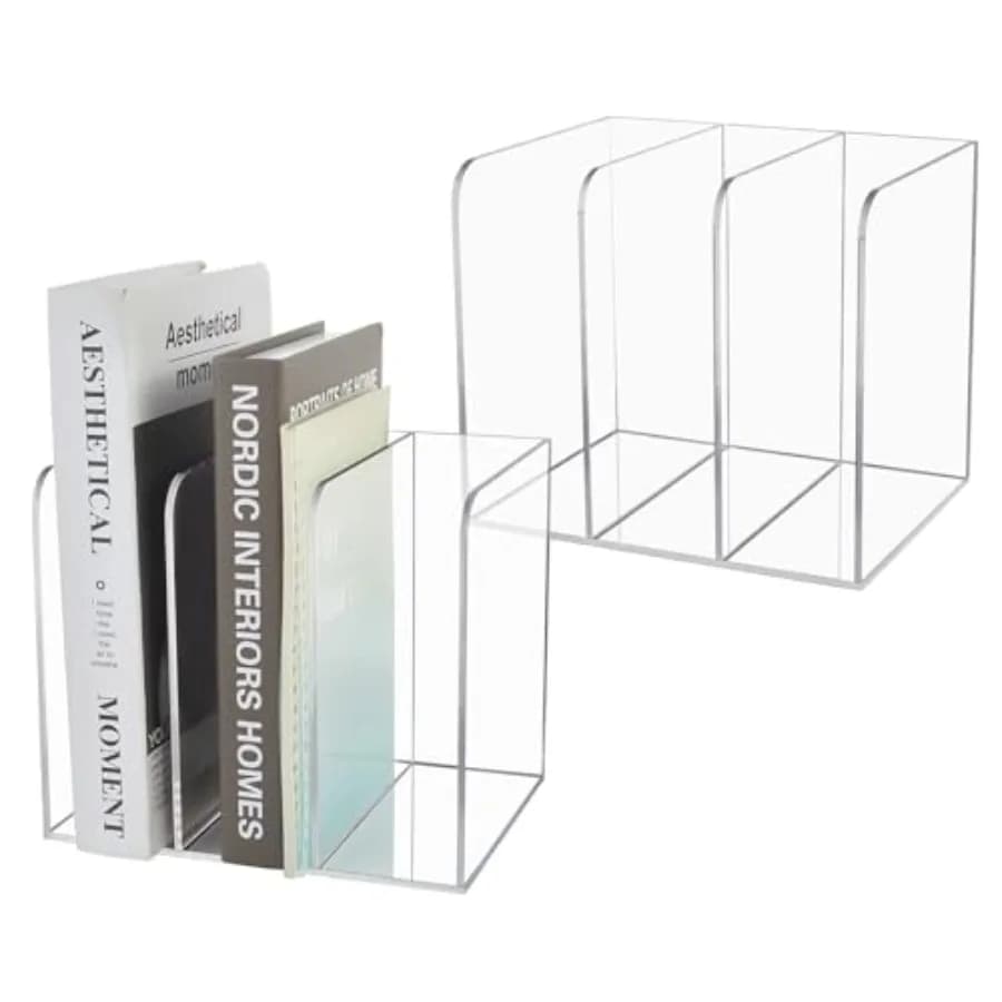 Set di 2 Portariviste in Acrilico, Organizzatore da Scrivania Trasparente, Porta Documenti con 3 Scomparti Verticali, Porta Cartelle per Ufficio