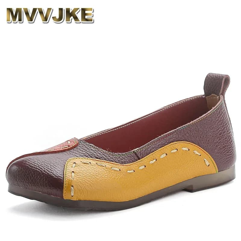 Scarpe basse casual con punta quadrata per le madri Scarpe casual da donna Strato superiore di superfici resistenti all'usura in pelle bovina