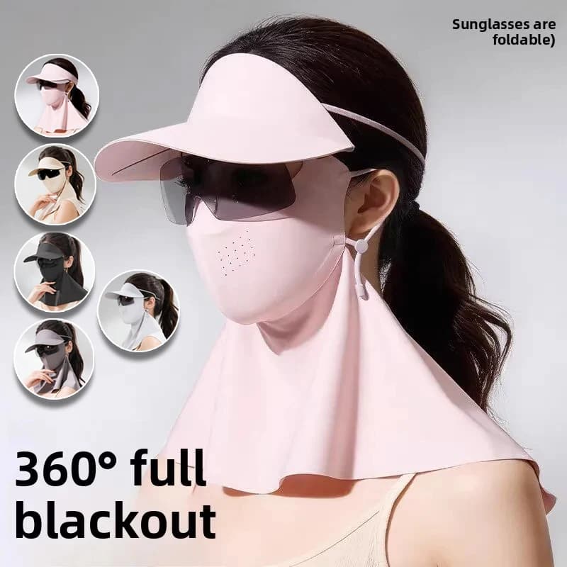 Women's Integral Solar Mask with Integrated Sunglasses, Ice Silk, UV Protection, Breathable External Covers